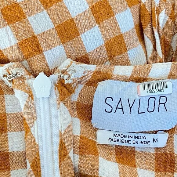 Saylor Laken Sparrow Brown White Gingham Peplum Tie Front Jumpsuit Sz M - Picture 12 of 16